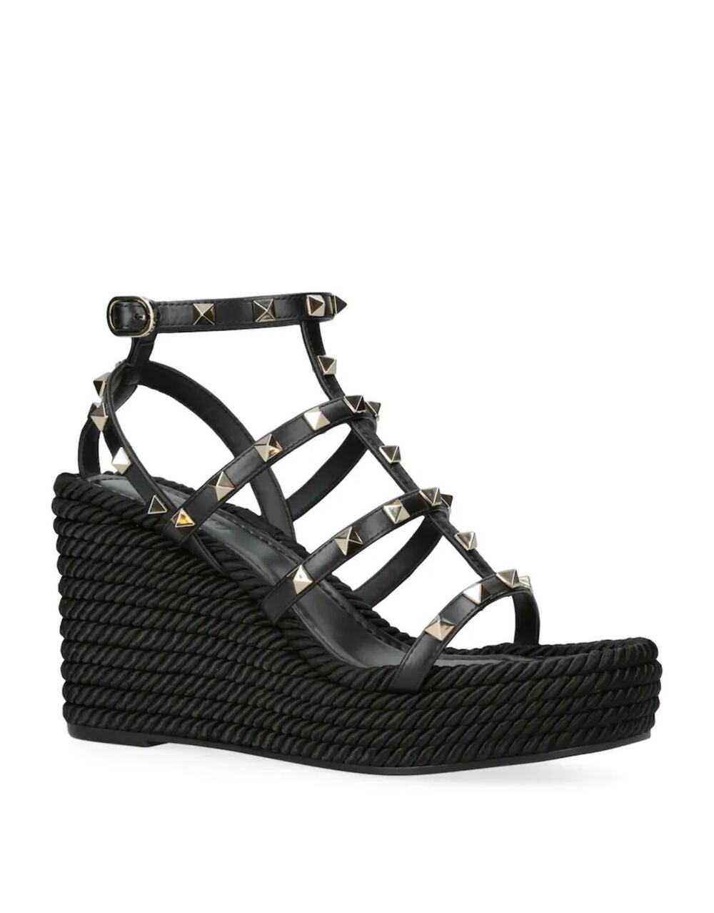 Valentino Garavani Rockstud Rope Wedge Sandals Black Size 38